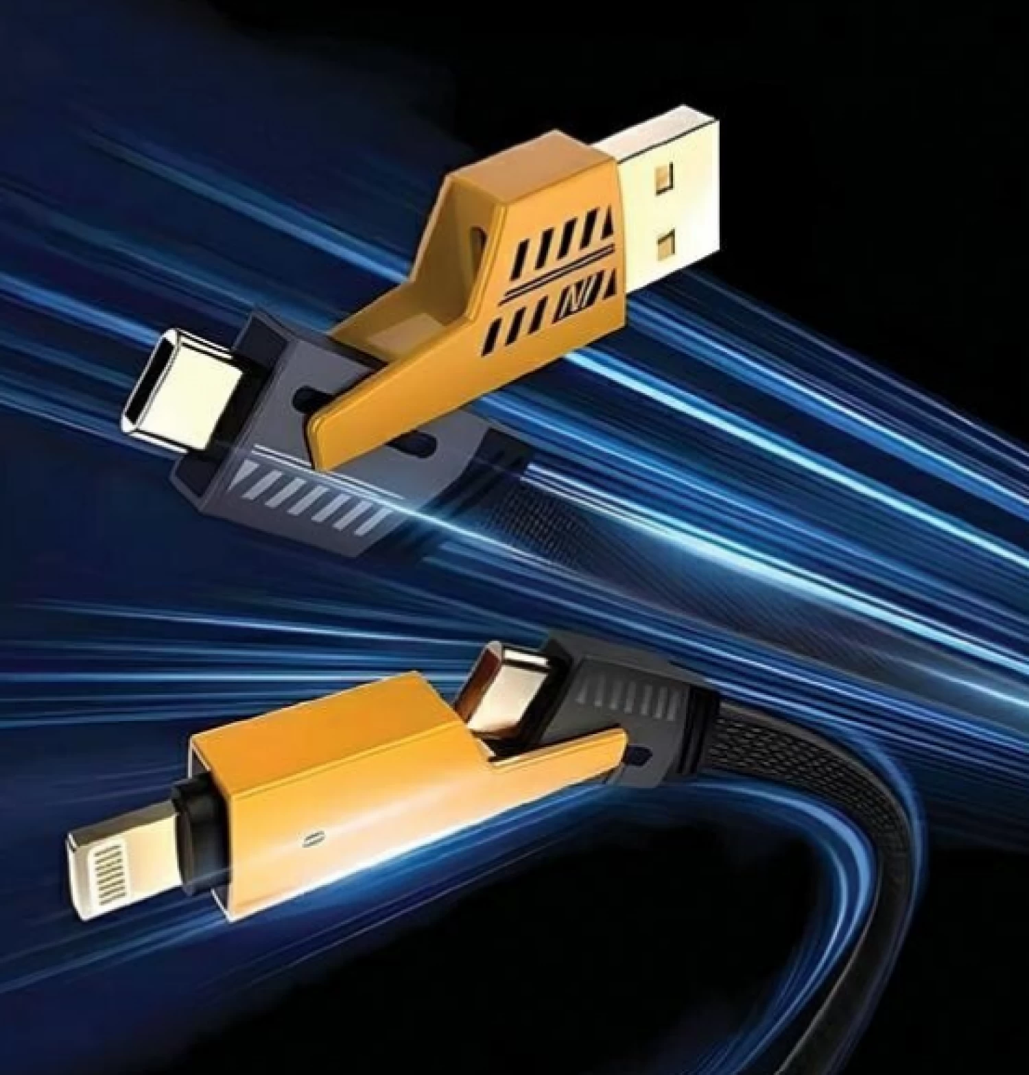 Cablu de Date și Încărcare Rapidă 4 în 1 CL-226, 120cm, Nylon Premium, USB-C la USB-C / Lightning, Compatibil iOS & Android, Transfer de Date 480 Mbps, Putere Maximă 65W [3]