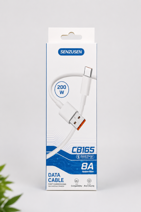 Cablu USB Type-C pentru Încărcare Rapidă și Transfer de Date, 200W, 8A, Power 3.0 Fast Charge, Conectori Durabili, Compatibil cu Smartphone, Tabletă, Laptop și Alte Dispozitive cu Port USB-C, Alb [1]