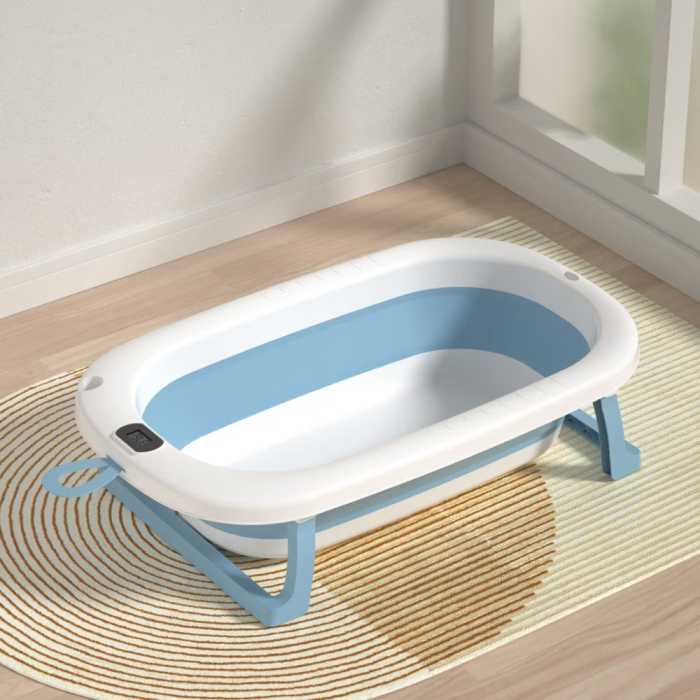 Cădiță Pliabilă pentru Bebe 0-36 Luni, Termometru Digital Integrat, Dop de Scurgere, Picioare Anti-Alunecare, Design Ergonomic Stabil și Portabil, Ideală pentru Călătorii și Spații Mici [6]