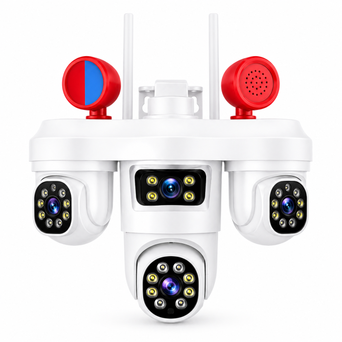 Cameră Supraveghere Exterior/interior WiFi 3 Lentile, 360°, Vezi Totul din Telefon, Night Vision, Audio Bidirecțional, Sirenă Integrată [2]