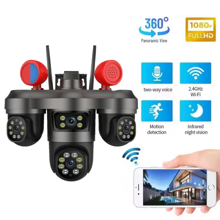 Cameră Supraveghere Exterior/interior WiFi 3 Lentile, 360°, Vezi Totul din Telefon, Night Vision, Audio Bidirecțional, Sirenă Integrată [3]