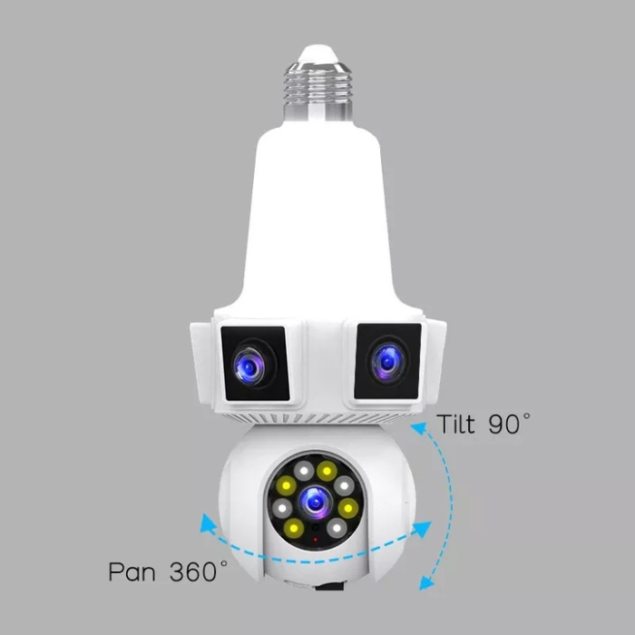 Cameră Supraveghere Tip Bec WiFi 1080p, 3 Lentile, 360°, Zoom 10X, Night Vision, Audio Bidirecțional, Montaj E27 [4]