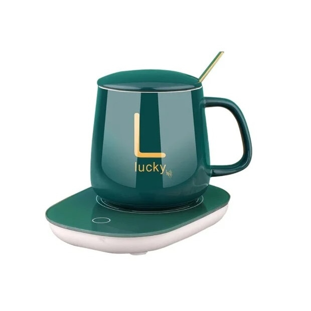 Cană Ceramică Inteligentă cu Încălzire Automată - 350 ml, Menținere la 55°C, Suport USB, Capac și Linguriță, Verde Regal [6]