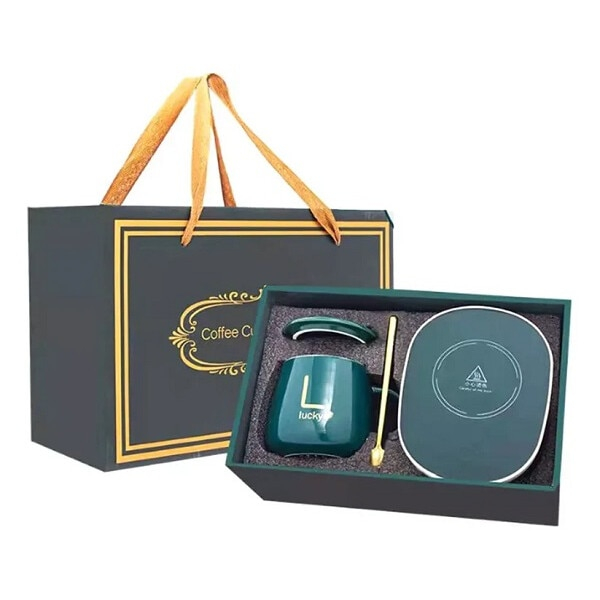 Cană Ceramică Inteligentă cu Încălzire Automată - 350 ml, Menținere la 55°C, Suport USB, Capac și Linguriță, Verde Regal [4]