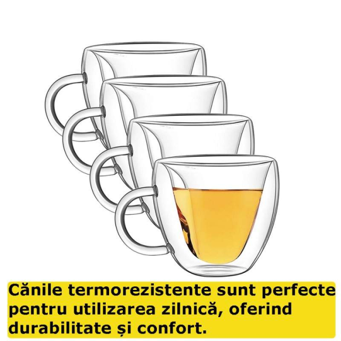 Cană din sticlă cu perete dublu 250 ml, design modern inimioară, termorezistentă, sticlă borosilicată anticondens, 9×8 cm [7]