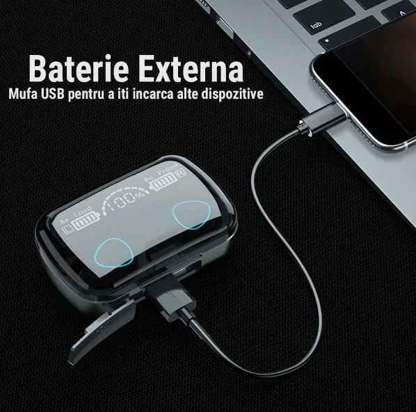 Căști Wireless M10 Bluetooth 5.0 cu Cutie de Încărcare - Sunet de Calitate Superioară, Control Tactil, Rezistență la Apă și Autonomie Extinsă pentru Muzică și Apeluri Fără Fir [3]