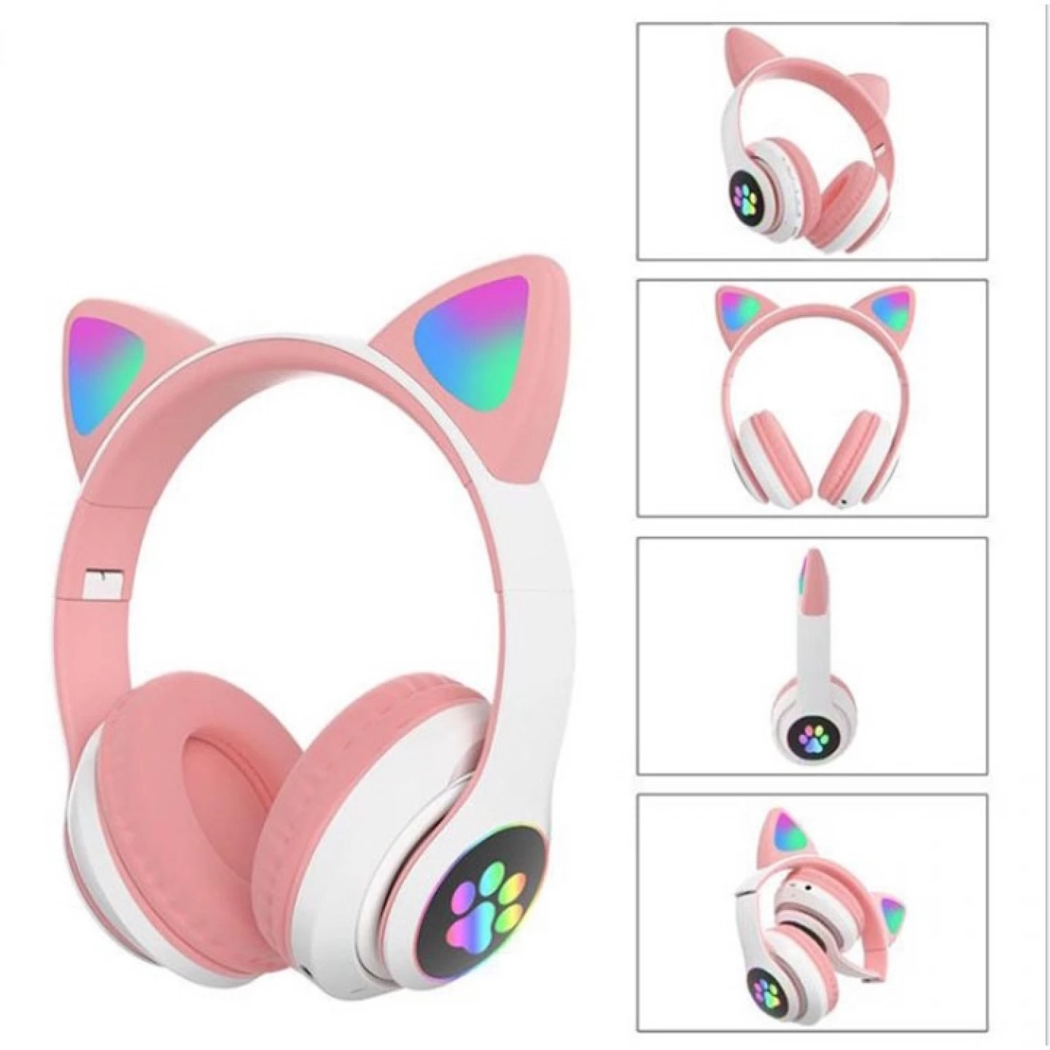 Căști wireless Smart Technology, Bluetooth 5.0, LED Cat Ears, microfon, slot SD/FM, autonomie 10h, pliabile [8]
