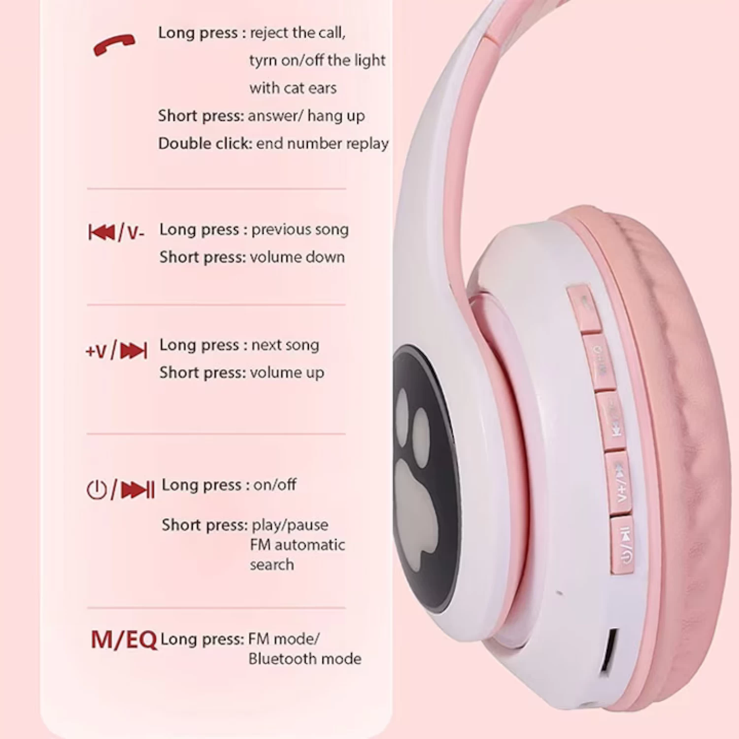 Căști wireless Smart Technology, Bluetooth 5.0, LED Cat Ears, microfon, slot SD/FM, autonomie 10h, pliabile [4]