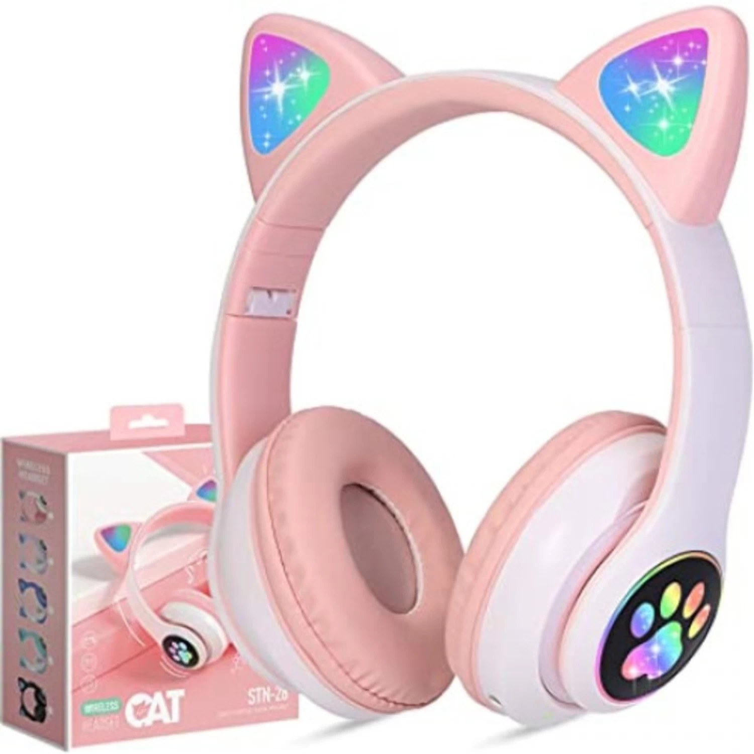 Căști wireless Smart Technology, Bluetooth 5.0, LED Cat Ears, microfon, slot SD/FM, autonomie 10h, pliabile [12]