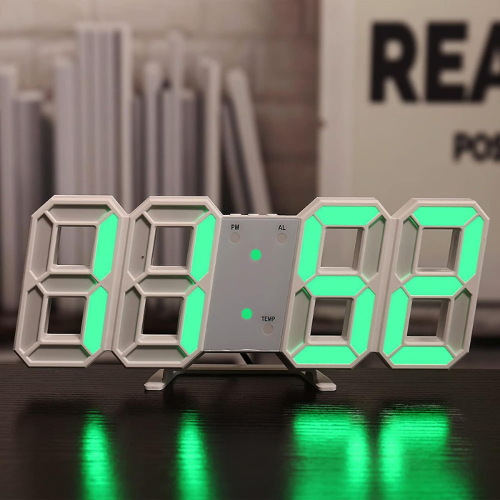 Ceas Digital LED 3D de Masă, Ramă Albă, Ecran LED Mare cu Afișare Oră, Temperatură și Cronometru, Alarmă cu Funcție Snooze, Carcasă ABS, Dimensiuni 23 × 9,3 cm [5]