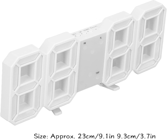Ceas Digital LED 3D de Masă, Ramă Albă, Ecran LED Mare cu Afișare Oră, Temperatură și Cronometru, Alarmă cu Funcție Snooze, Carcasă ABS, Dimensiuni 23 × 9,3 cm [2]