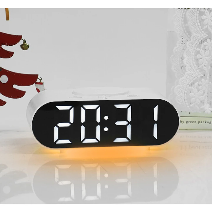 Ceas Digital LED fără Fir, Afișaj Electronic cu LED Alb, Alimentare USB sau Baterii, Funcție Alarmă, Format Oră 12/24H, Design Ultra-Subțire de 10 mm, Carcasă din ABS [6]