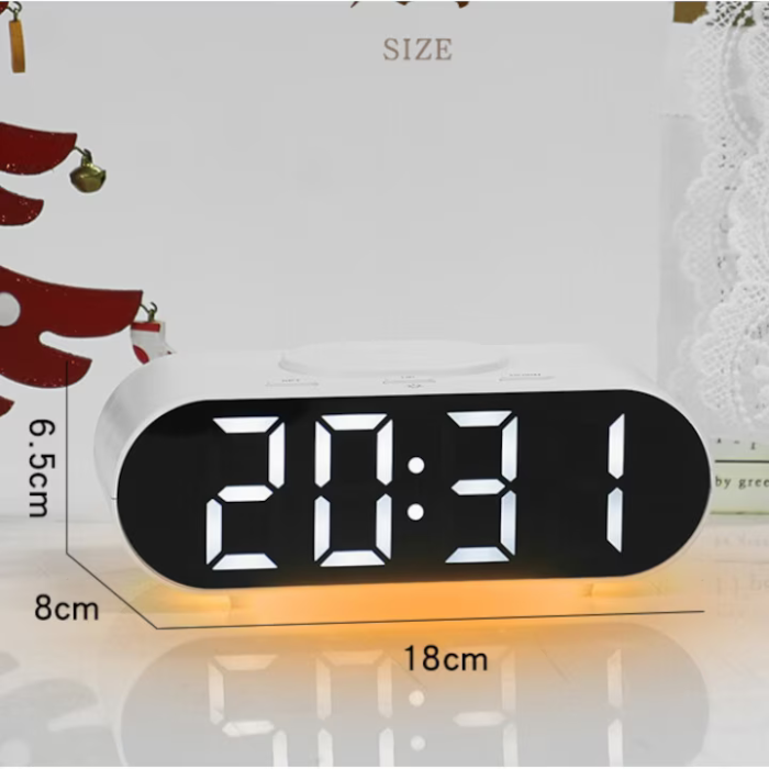 Ceas Digital LED fără Fir, Afișaj Electronic cu LED Alb, Alimentare USB sau Baterii, Funcție Alarmă, Format Oră 12/24H, Design Ultra-Subțire de 10 mm, Carcasă din ABS [3]