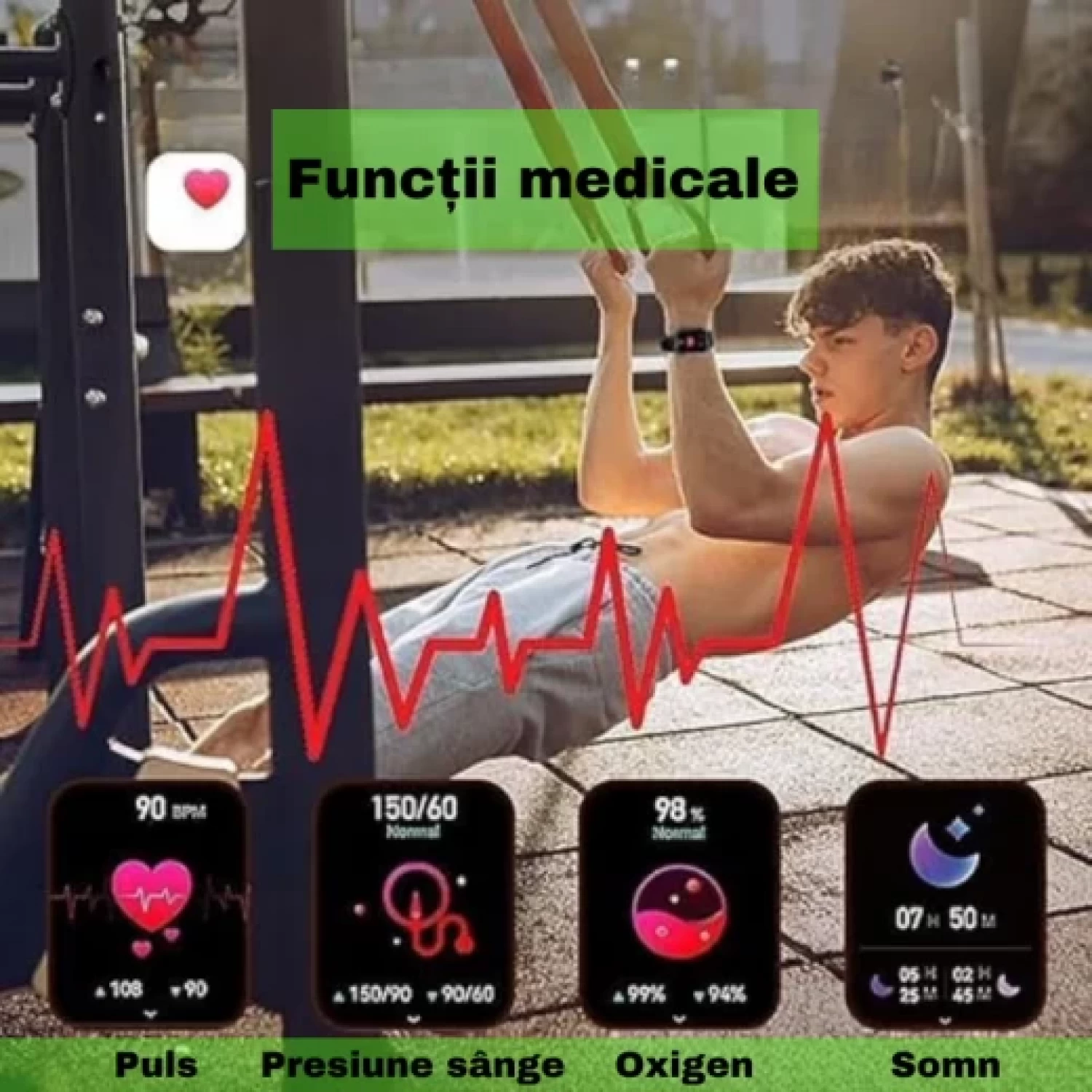 Ceas Inteligent SmartWatch 2.1 inch+ Curea EXTRA, Apel Bluetooth, Incarcator Wireless, metal, Notificari Apel si Retele Sociale, Oximetru, Ritm Cardiac, Termometru, Monitorizare somn, 105 M [14]