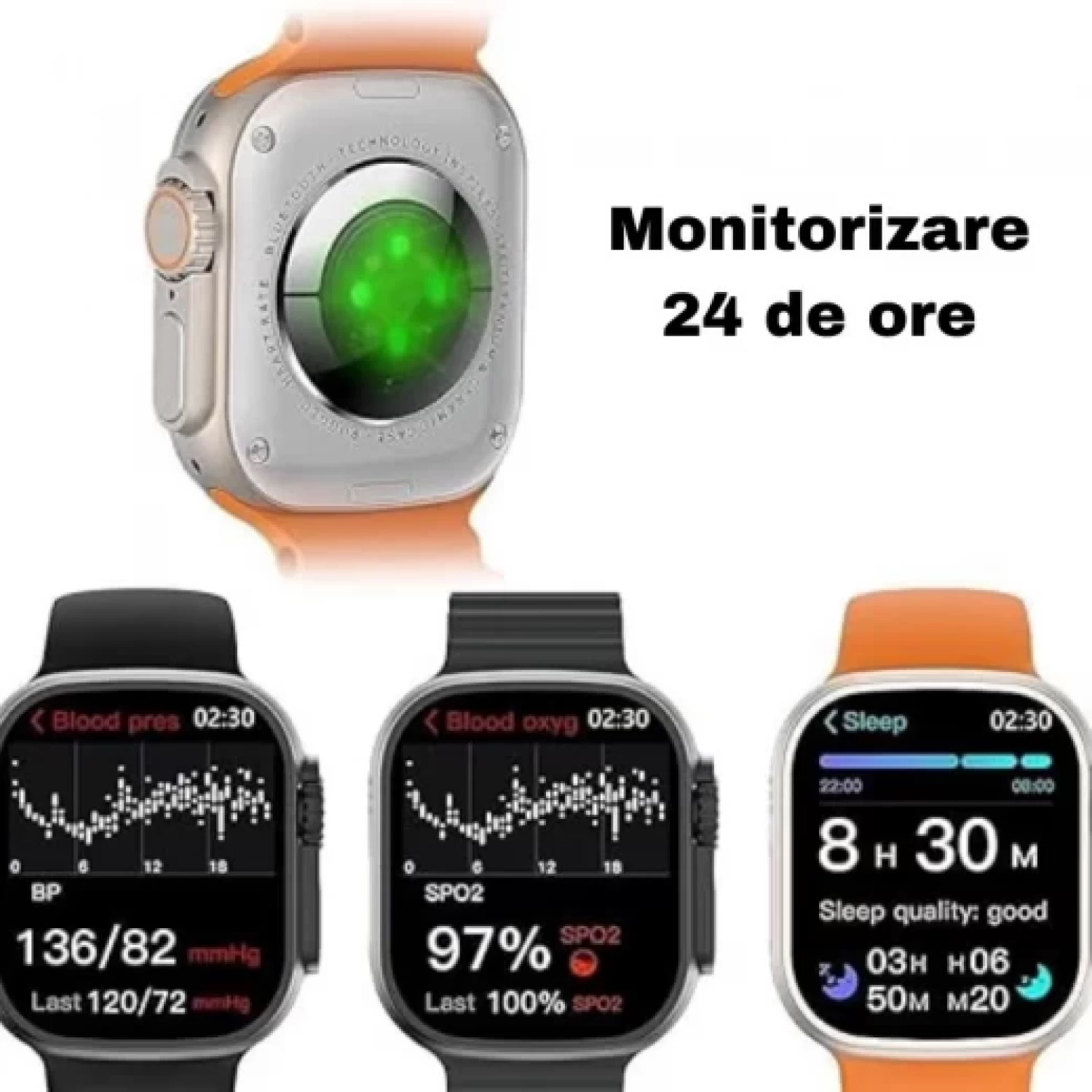 Ceas Inteligent SmartWatch 2.1 inch+ Curea EXTRA, Apel Bluetooth, Incarcator Wireless, metal, Notificari Apel si Retele Sociale, Oximetru, Ritm Cardiac, Termometru, Monitorizare somn, 105 M [10]