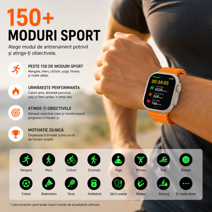 Ceas Inteligent SmartWatch 2.1 inch+ Curea EXTRA, Apel Bluetooth, Incarcator Wireless, metal, Notificari Apel si Retele Sociale, Oximetru, Ritm Cardiac, Termometru, Monitorizare somn, 105 M [3]