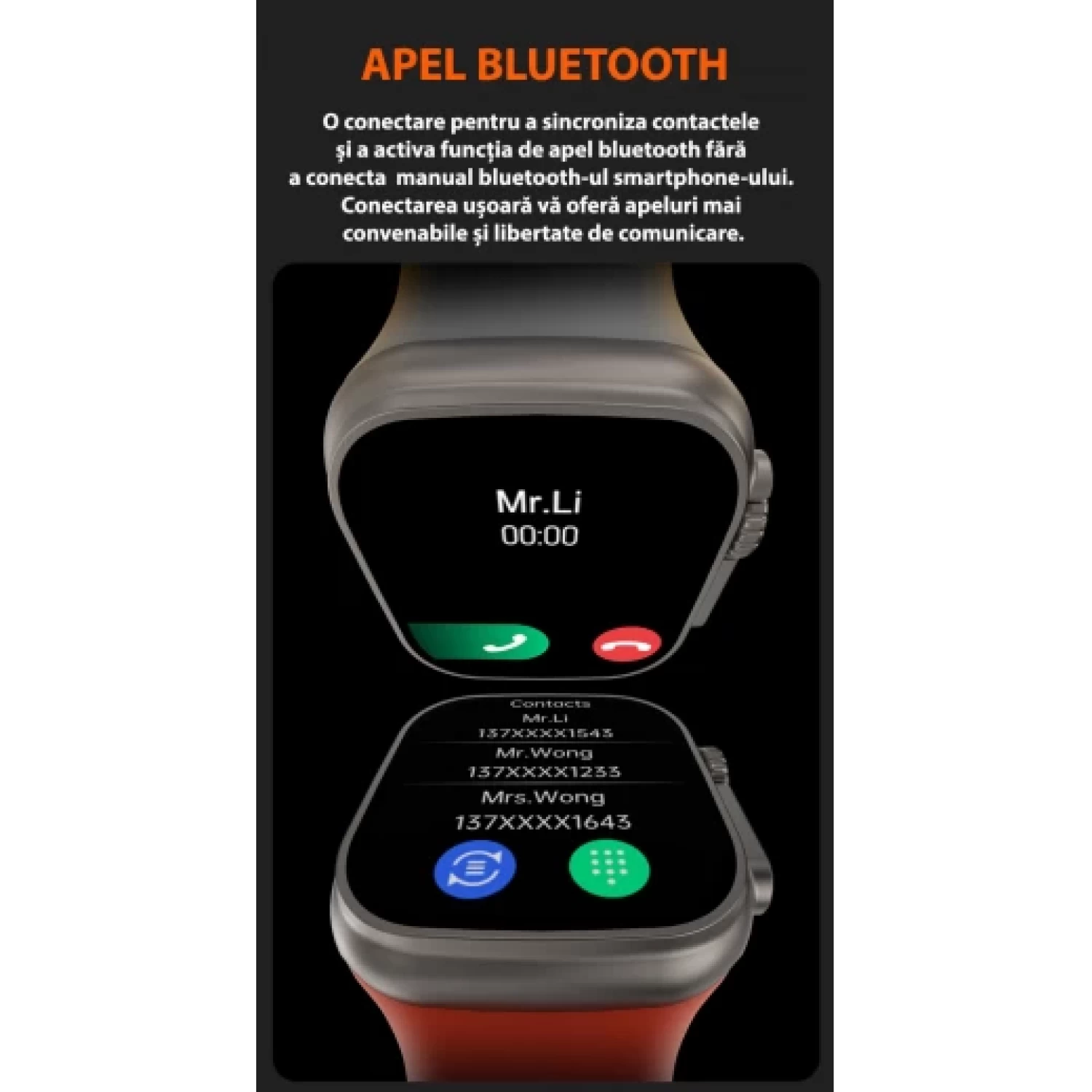 Ceas Inteligent SmartWatch 2.1 inch+ Curea EXTRA, Apel Bluetooth, Incarcator Wireless, metal, Notificari Apel si Retele Sociale, Oximetru, Ritm Cardiac, Termometru, Monitorizare somn, 105 M [13]