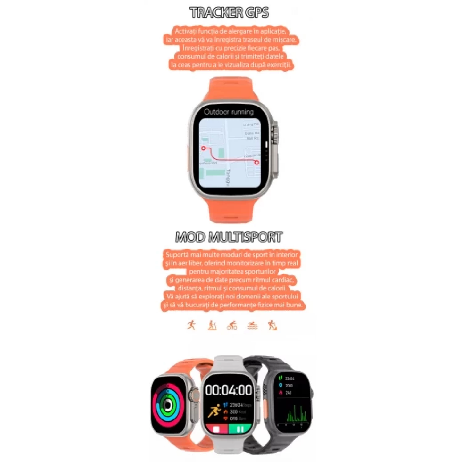 Ceas Inteligent SmartWatch 2.1 inch+ Curea EXTRA, Apel Bluetooth, Incarcator Wireless, metal, Notificari Apel si Retele Sociale, Oximetru, Ritm Cardiac, Termometru, Monitorizare somn, 105 M [17]