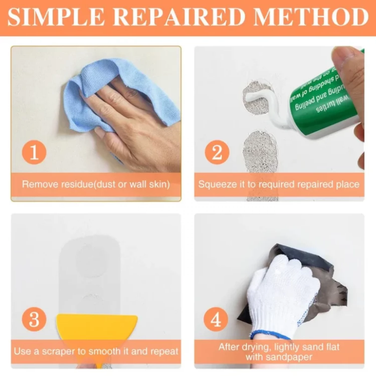 Chit Reparare Pereți Instant, Uscare Rapidă, Aplicare Pastă, Alb, Spatula Inclusă [3]
