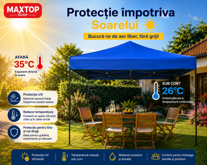 Cort pavilion pliabil,18 kg, 3x3 m, Cadru metal cu panza impermeabila pentru Curte, Gradina, Evenimente, Alb [10]