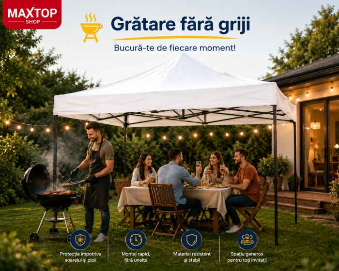 Cort pavilion pliabil,18 kg, 3x3 m, Cadru metal cu panza impermeabila pentru Curte, Gradina, Evenimente, Alb [7]