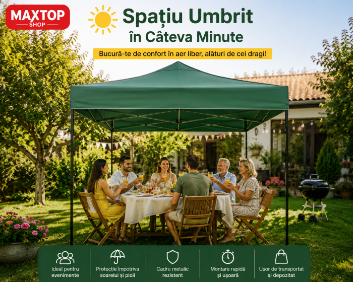 Cort pavilion pliabil,18 kg, 3x3 m, Cadru metal cu panza impermeabila pentru Curte, Gradina, Evenimente, Alb [9]