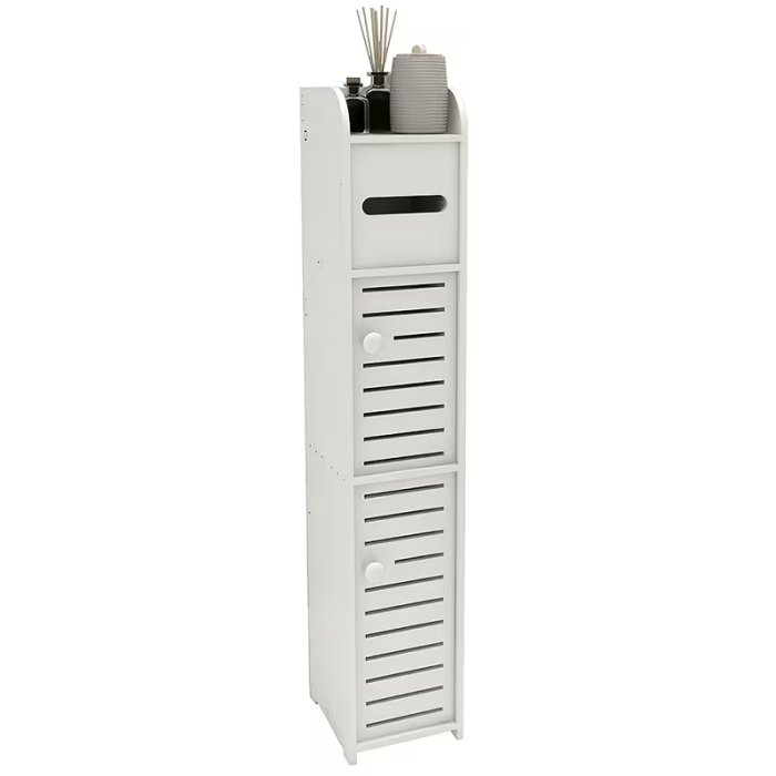 Dulap de Baie Alb cu 4 Niveluri, Uși Antipraf, Design Slim pentru Economisirea Spațiului, 80 × 17 × 15 cm, Ideal pentru Organizarea Eficientă în Spații Înguste [6]