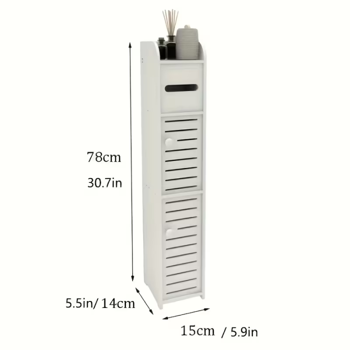 Dulap de Baie Alb cu 4 Niveluri, Uși Antipraf, Design Slim pentru Economisirea Spațiului, 80 × 17 × 15 cm, Ideal pentru Organizarea Eficientă în Spații Înguste [4]