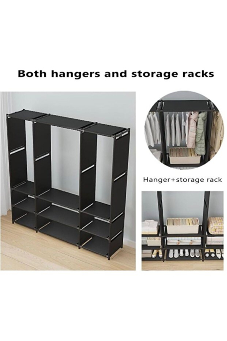 Dulap organizator pentru haine, 130 x 36 x 170 cm, cadru metalic, husă din material textil impermeabil și antipraf, bară pentru umerașe și rafturi de depozitare, Negru [4]