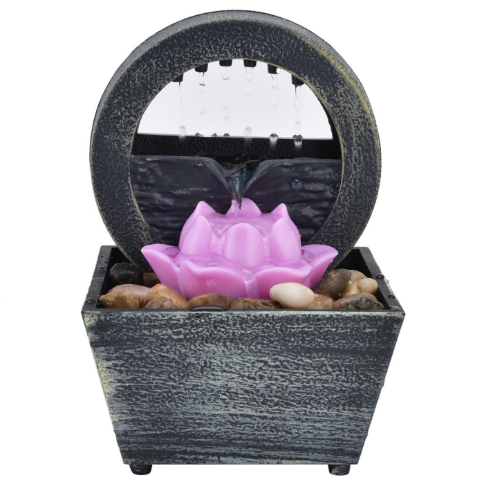 Fântână Decorativă de Masă cu Flori, Stil Feng Shui, Alimentare USB 3V, Iluminare LED, Include Pietre Decorative, Material Plastic, Dimensiuni 17.5 x 11.5 cm [4]