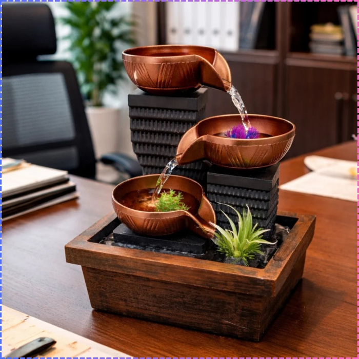 Fântână Decorativă Electrică cu Cascadă și Fibră Optică, Recirculare a Apei, Iluminare LED Integrată, Pompă Ultra Silențioasă, Rășină Armată cu Fibră de Sticlă, Dimensiuni 31.5 x 21.5 cm [4]