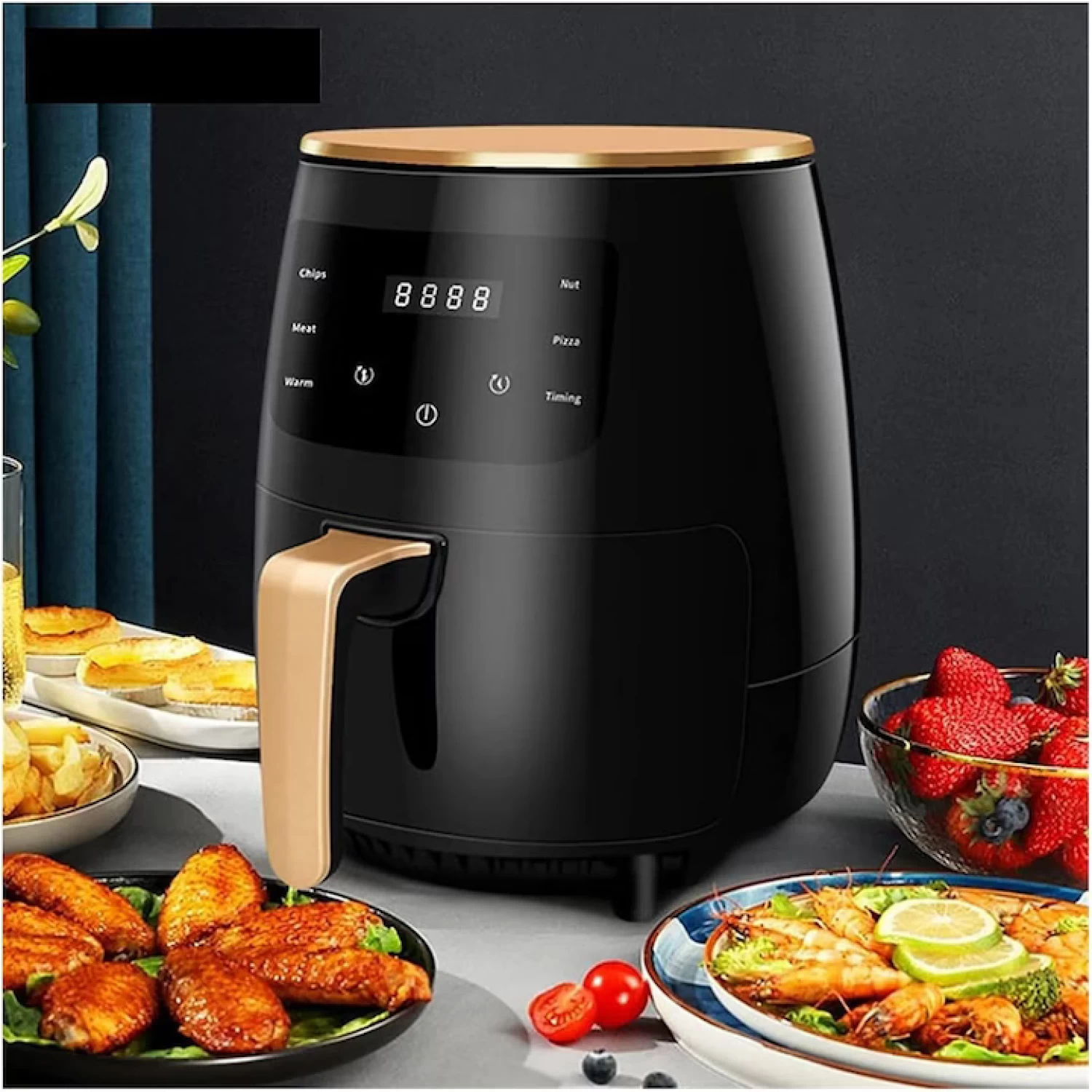 Friteuza fara Ulei cu aer cald, 2400 W, Functie de Coacere, 6l, LCD, + Set 50 bucati hartie de copt inclus [5]