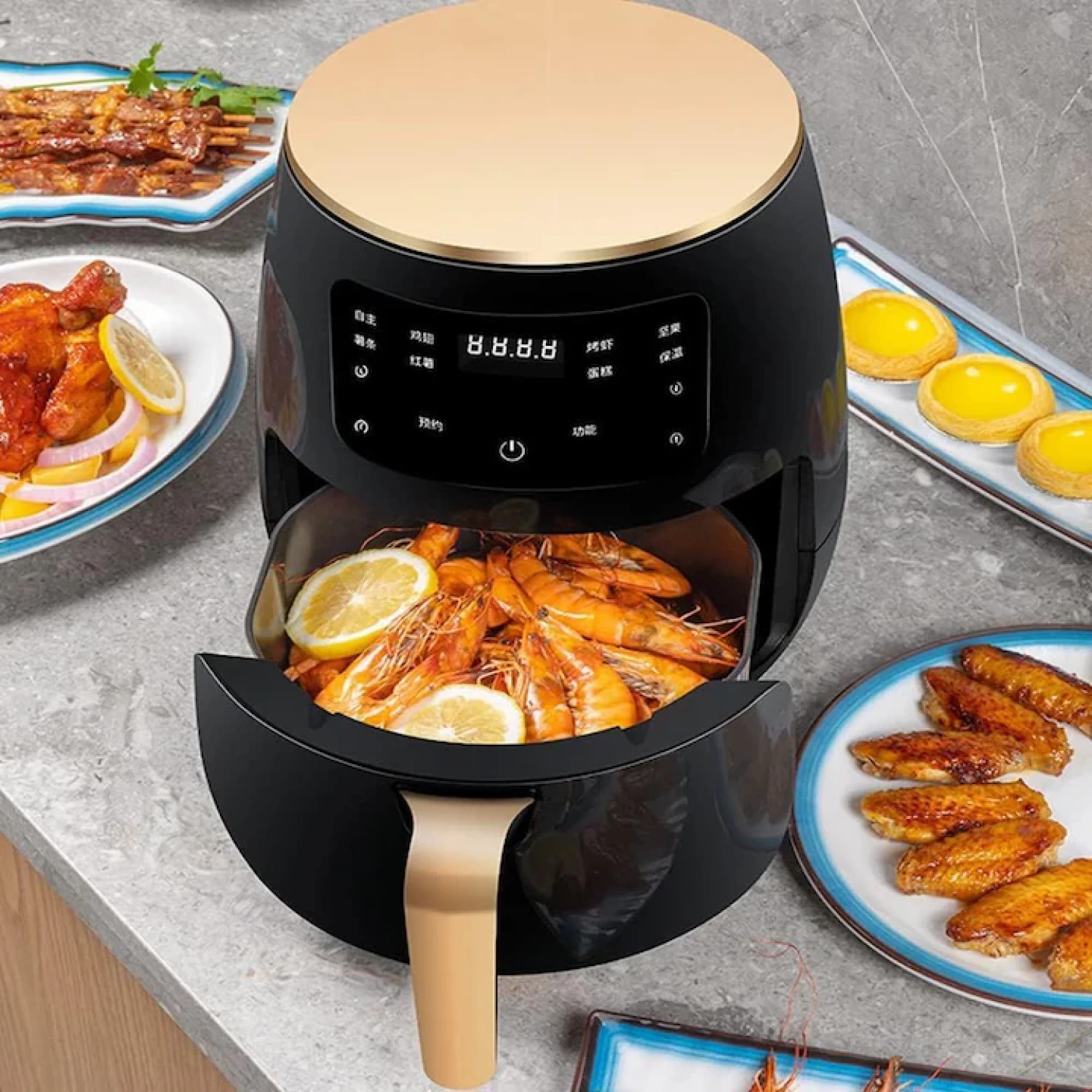 Friteuza fara Ulei cu aer cald, 2400 W, Functie de Coacere, 6l, LCD, + Set 50 bucati hartie de copt inclus [8]