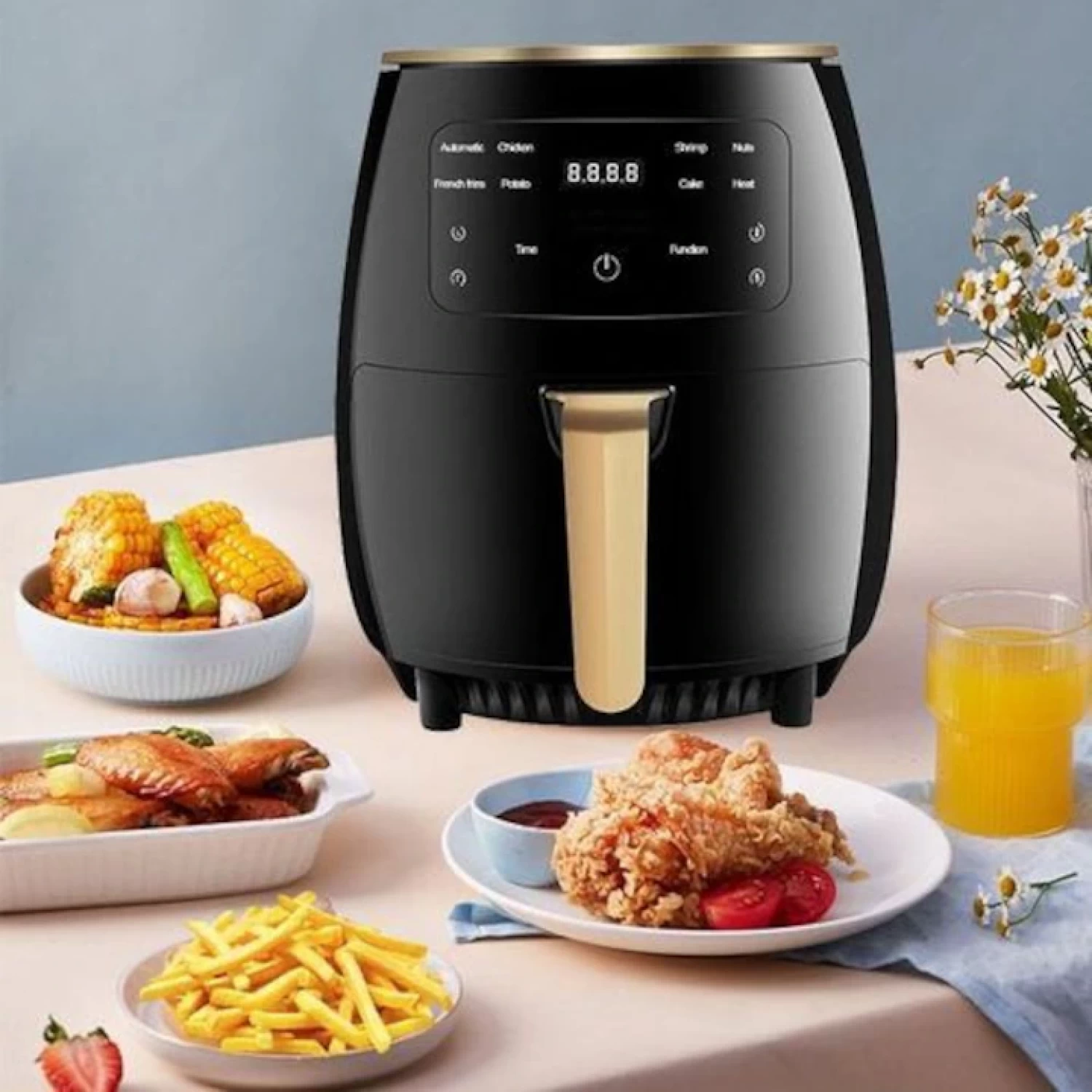 Friteuza fara Ulei cu aer cald, 2400 W, Functie de Coacere, 6l, LCD, + Set 50 bucati hartie de copt inclus [9]