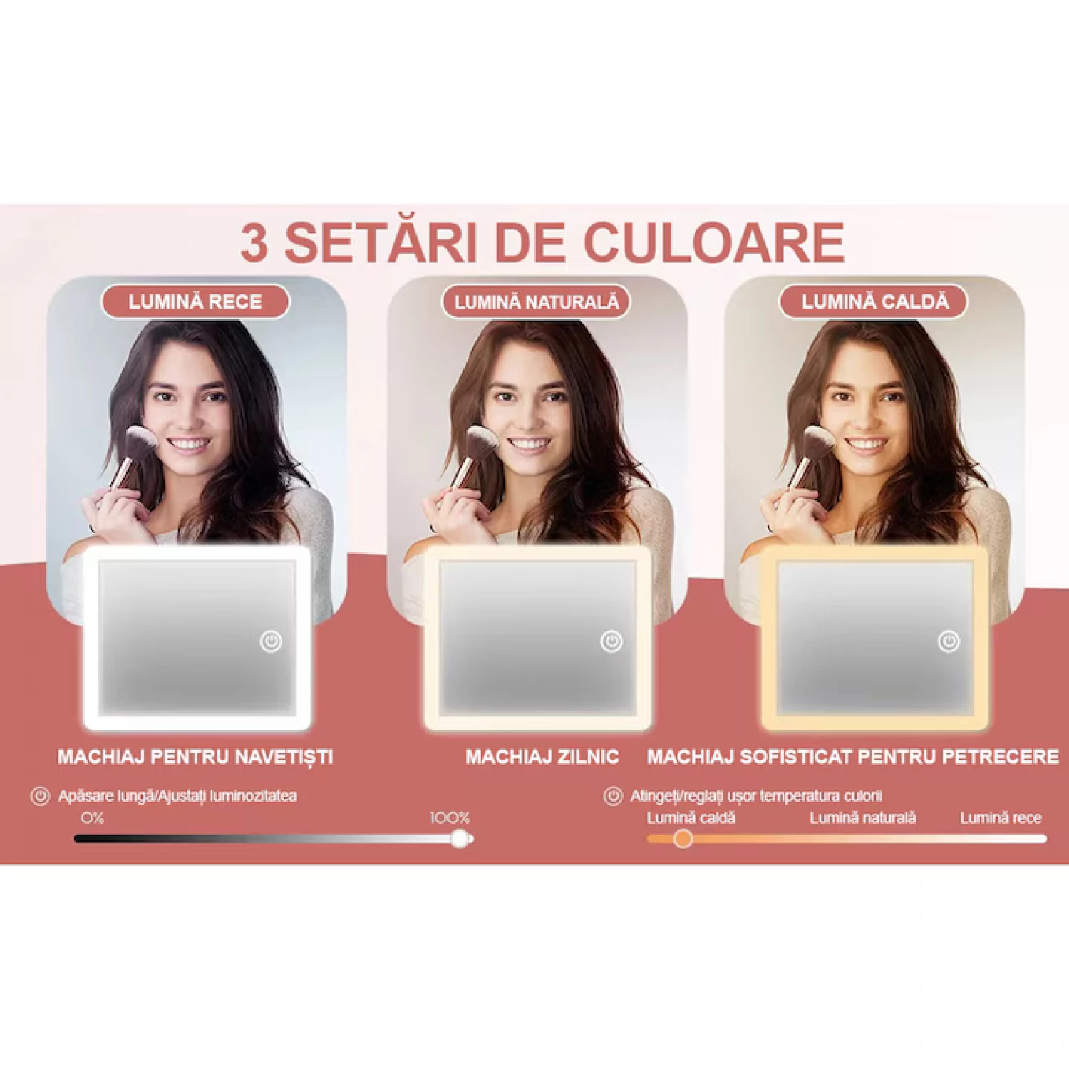 Geanta pentru Cosmetice, Design Elegant, Oglinda Incorporata, Lumina LED in 3 Culori, 4K-72 leduri, Ecran Tactil, Baterie Reincarcabila 2000 mAh, Compartimente Reglabile, Fermoar Anti-Coroziune [4]