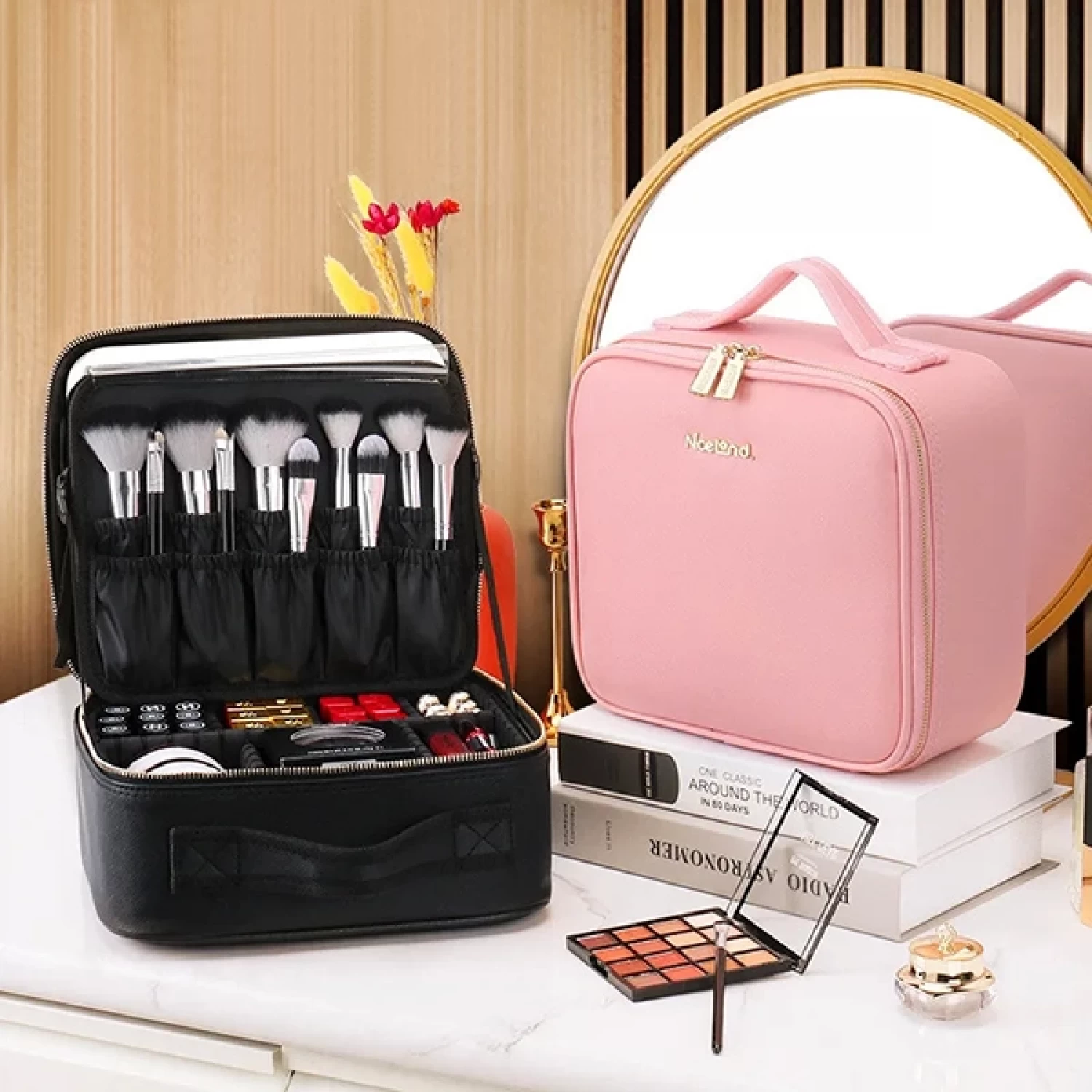 Geanta pentru Cosmetice, Design Elegant, Oglinda Incorporata, Lumina LED in 3 Culori, 4K-72 leduri, Ecran Tactil, Baterie Reincarcabila 2000 mAh, Compartimente Reglabile, Fermoar Anti-Coroziune [12]