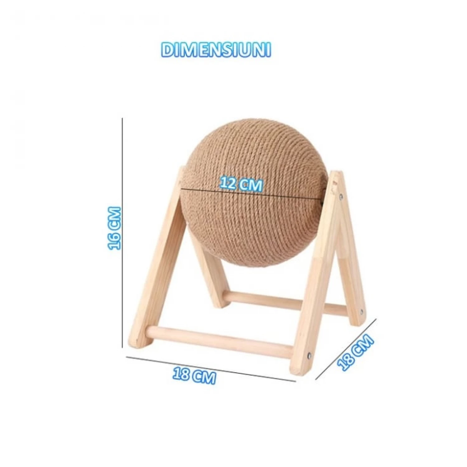 Jucărie Interactivă pentru Pisici - Minge Rotativă cu Sisal și Stativ din Lemn, 12 cm [11]