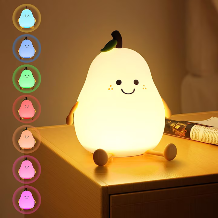 Lampă de noapte copii tip pară, LED, 7 culori de iluminare, senzor tactil, acumulator 1200 mAh cu încărcare USB-C, portabilă, alb [4]