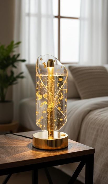 Lampă LED acrilică 3D, model cer înstelat, bază aurie, control tactil, wireless, lumină ambientală pentru dormitor și birou [3]