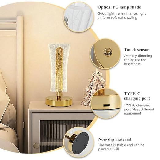Lampă LED de Masă din Cristal, Control Tactil, Lumină Caldă Ambientală, Design Elegant și Modern, Consum Redus de Energie, Dimensiuni 12 × 10 × 5 cm, Ideală pentru Dormitor, Noptieră, Living și Birou [2]