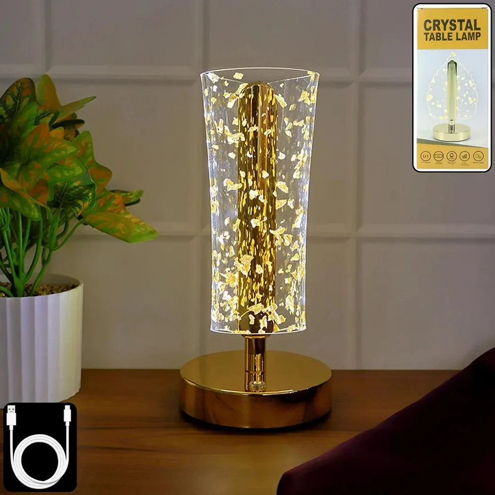 Lampă LED de Masă din Cristal cu Foiță Aurie, Control Tactil, Lumină Alb Cald, Design Oval Elegant, Iluminare Ambientală cu Consum Redus, Dimensiuni 22 x 8 cm [4]