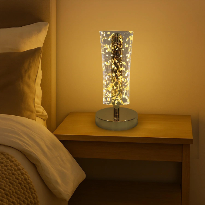 Lampă LED de Masă din Cristal cu Foiță Aurie, Control Tactil, Lumină Alb Cald, Design Oval Elegant, Iluminare Ambientală cu Consum Redus, Dimensiuni 22 x 8 cm [6]