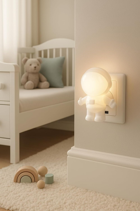 Lampă LED de Veghe Astronaut, Conectare Directă la Priză, Dual Voltage, Lumină Ambientală Decorativă, Consum Redus de Energie, Ideală pentru Camera Copiilor, Dormitor, Living sau Hol, Alb [6]