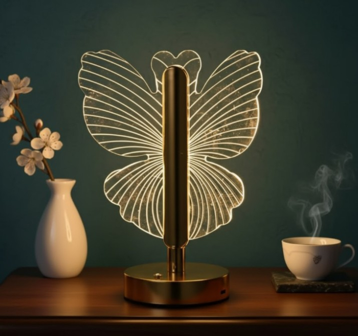Lampă LED Decorativă cu Fluture Auriu, Reîncărcabilă USB, Lumină Caldă Ambientală, Design Elegant și Portabil, Consum Redus de Energie, Ideală pentru Dormitor, Living, Birou sau Noptieră [3]