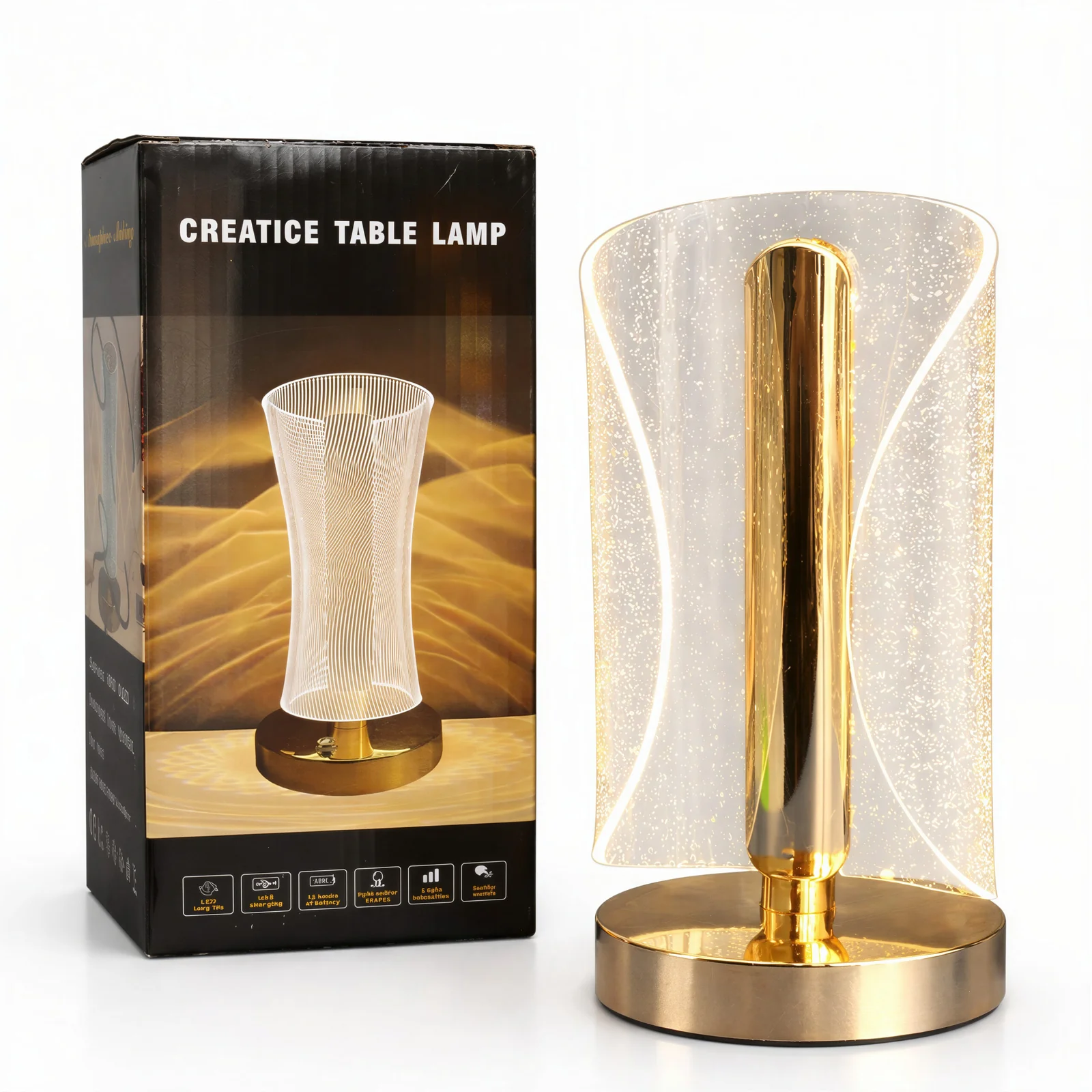 Lampă LED Decorativă Tip Cristal, Înălțime 20,5 cm, 3 Moduri de Iluminare, Control Touch, Reîncărcabilă prin USB, Efect Cristal Sclipitor, Lumină Ambientală Modernă pentru Dormitor, Living sau Birou [3]