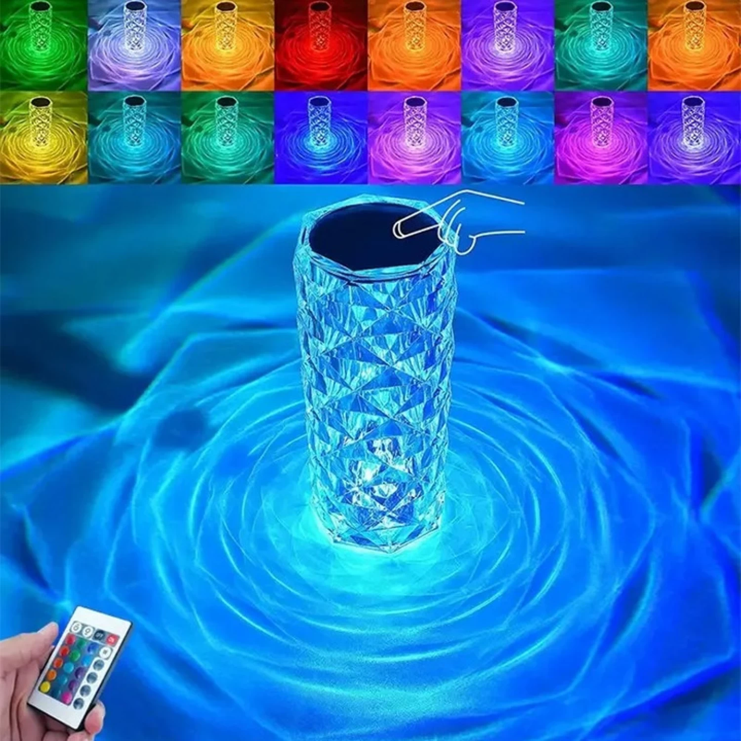 Lampa Luminoasa led Efect Cristal, 3 Lumini Albe, 16 Lumini RGB, Telecomanda Inclusa, Control Tactil, Reincarcabila pentru Dormitor, Birou, Bucatarie, Camping [15]