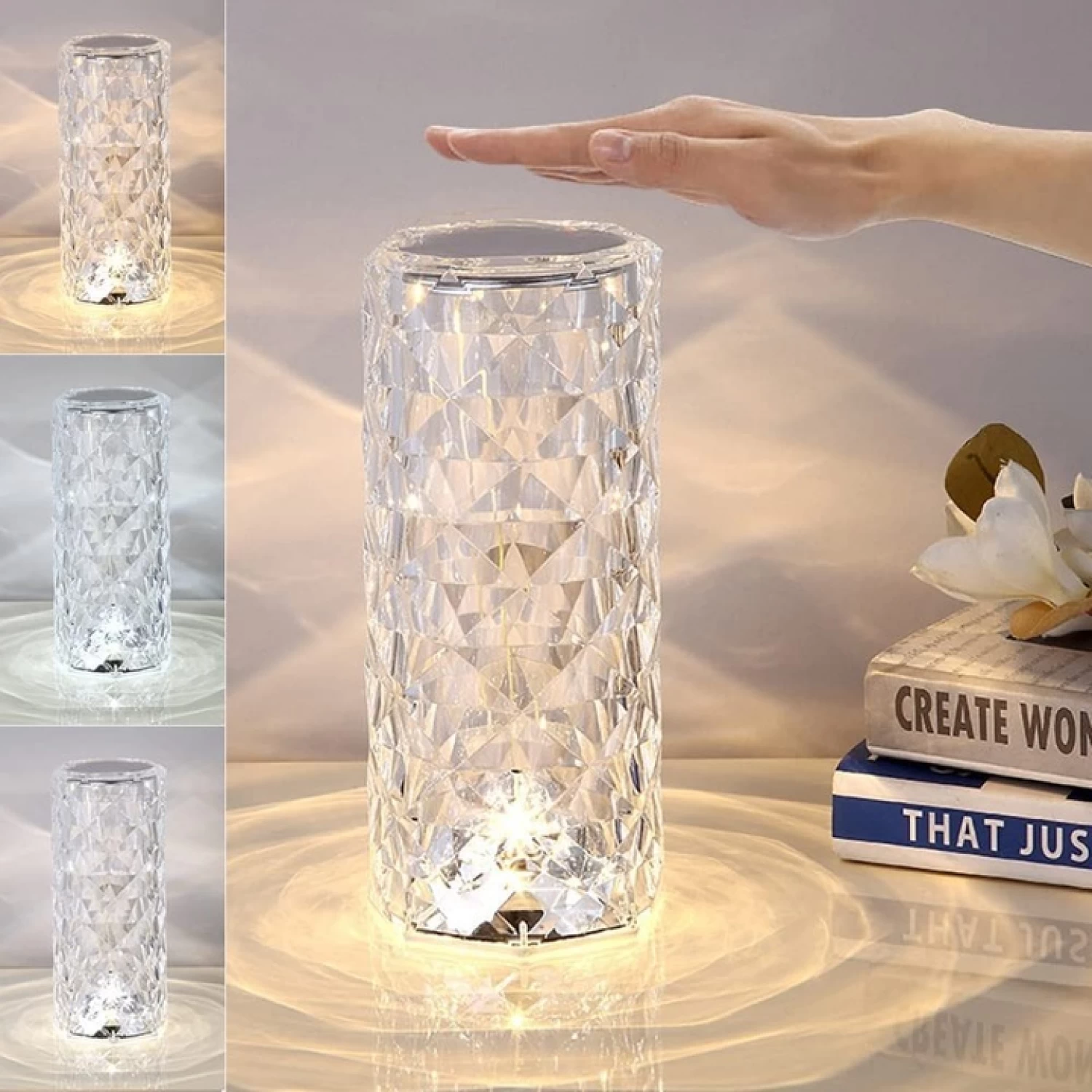 Lampa Luminoasa led Efect Cristal, 3 Lumini Albe, 16 Lumini RGB, Telecomanda Inclusa, Control Tactil, Reincarcabila pentru Dormitor, Birou, Bucatarie, Camping [9]