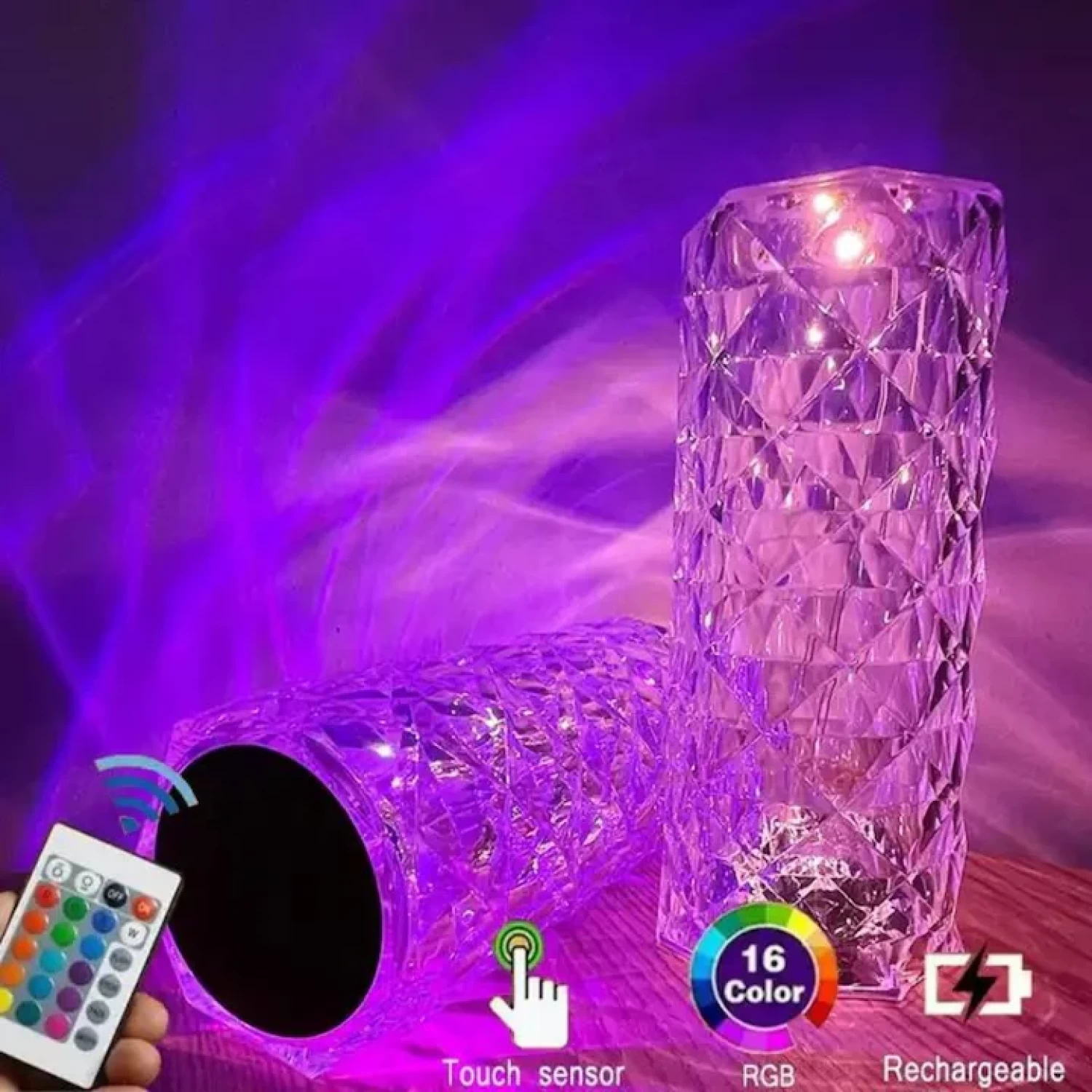 Lampa Luminoasa led Efect Cristal, 3 Lumini Albe, 16 Lumini RGB, Telecomanda Inclusa, Control Tactil, Reincarcabila pentru Dormitor, Birou, Bucatarie, Camping [2]