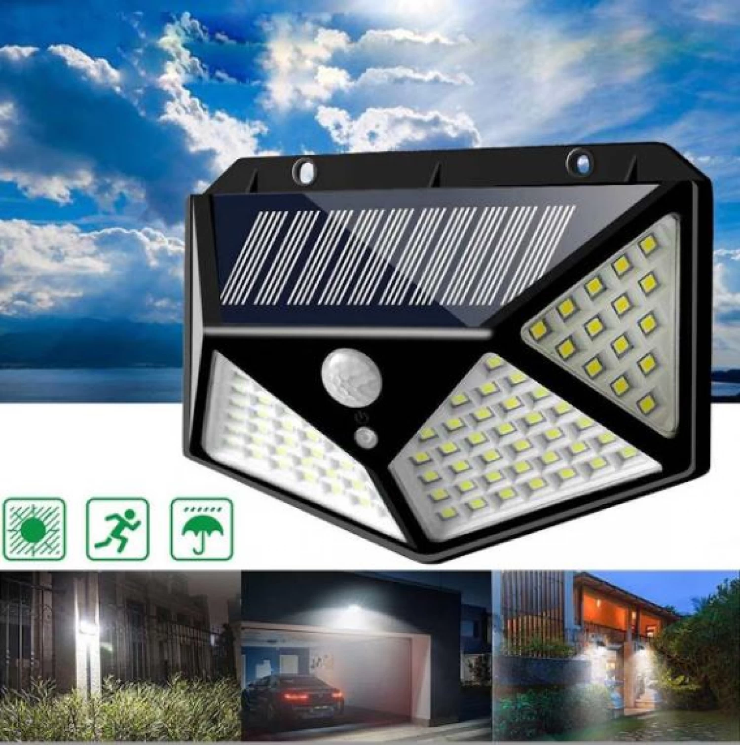 Lampa Solară 100 LED-uri cu Senzor de Mișcare, Model Nou, Rezistentă la Apă, 3 Moduri de Iluminare, Autonomie Mare - Ideală pentru Grădină și Spații Exterioare" [5]