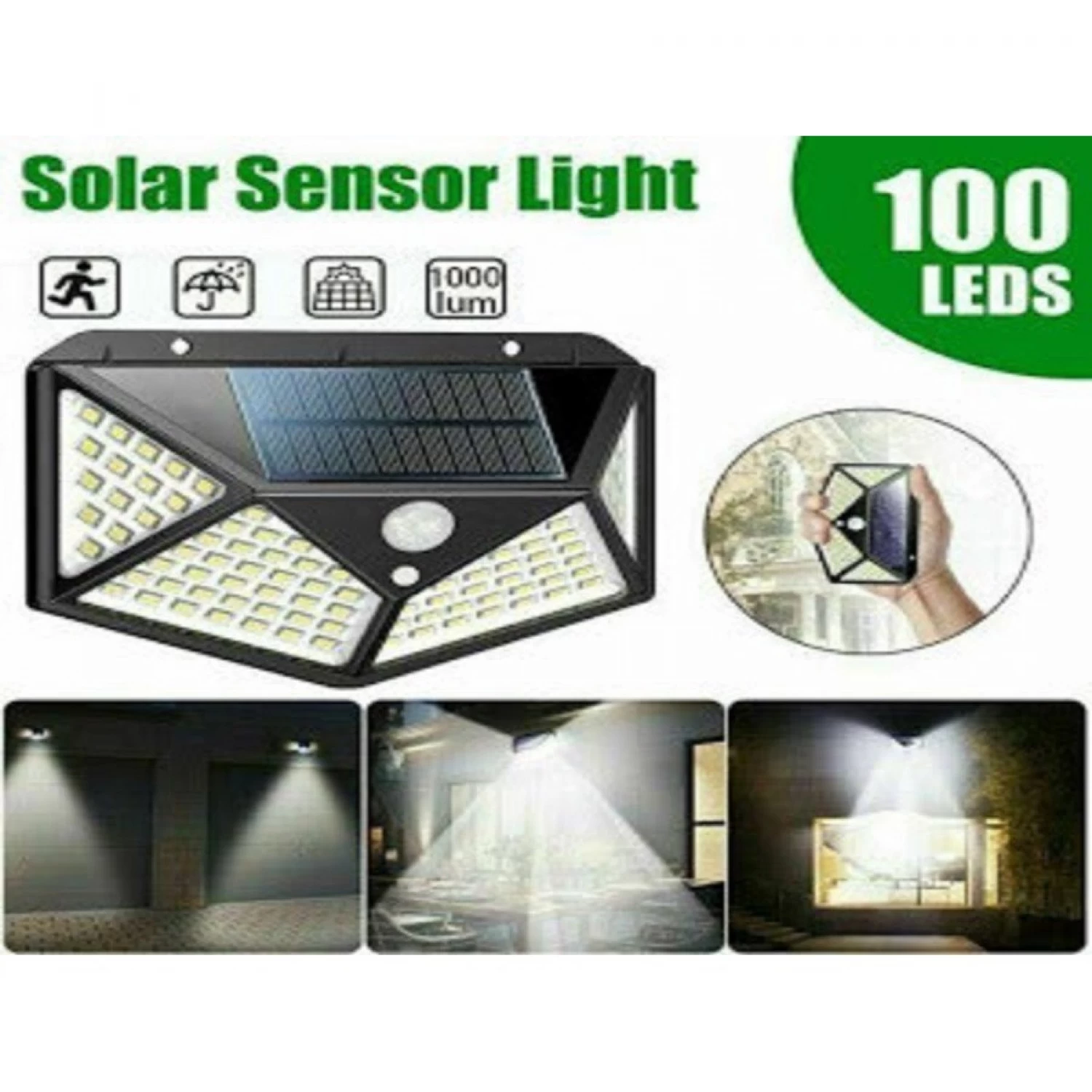 Lampa Solară 100 LED-uri cu Senzor de Mișcare, Model Nou, Rezistentă la Apă, 3 Moduri de Iluminare, Autonomie Mare - Ideală pentru Grădină și Spații Exterioare" [2]